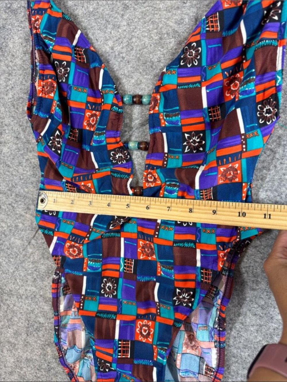 Vintage Geometric Print Large One Piece Swimsuit Retro Festival Beach Boho - Picture 6 of 16